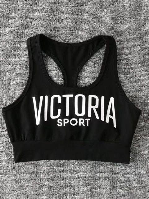 Light Support Letter Graphic Racer Back Sports Bra - INS | Online Fashion Free Shipping Clothing, Dresses, Tops, Shoes