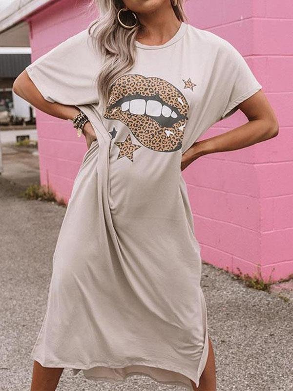 Lightly Mature Short Sleeve Lip Split Loose Dress - Maxi Dresses - INS | Online Fashion Free Shipping Clothing, Dresses, Tops, Shoes - 04/06/2021 - Category_Maxi Dresses - Color_Black