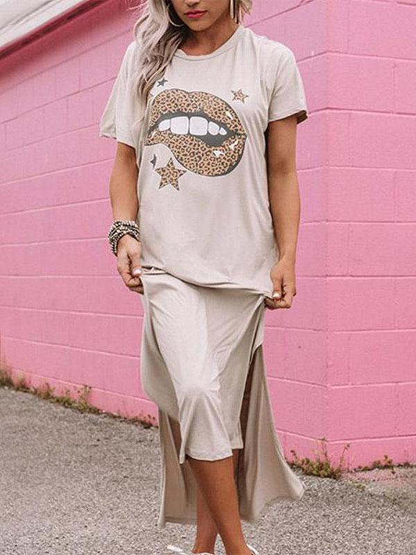 Lightly Mature Short Sleeve Lip Split Loose Dress - Maxi Dresses - INS | Online Fashion Free Shipping Clothing, Dresses, Tops, Shoes - 04/06/2021 - Category_Maxi Dresses - Color_Black