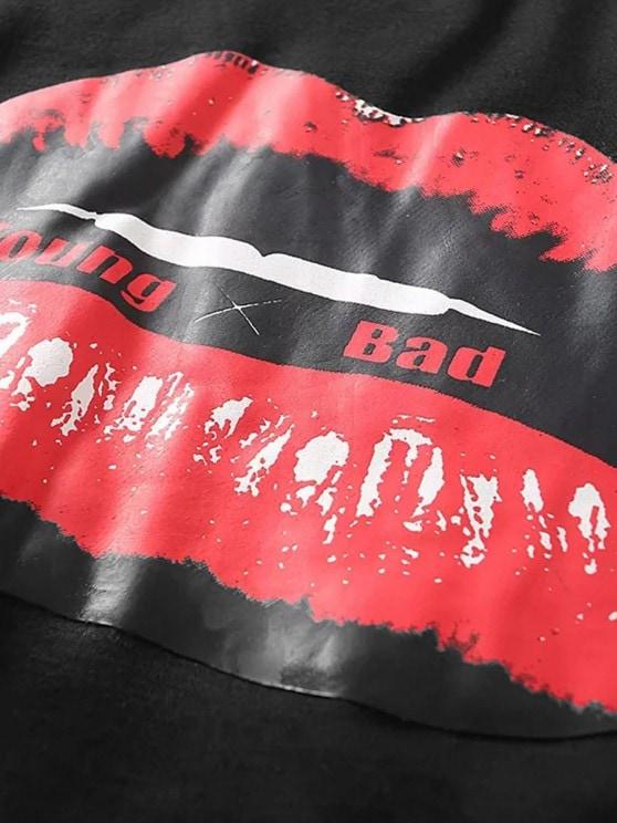 Lip Letter Graphic Raw Hem Crop Sweatshirt - INS | Online Fashion Free Shipping Clothing, Dresses, Tops, Shoes