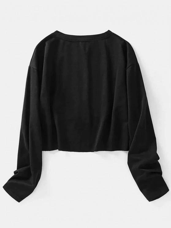Lip Letter Graphic Raw Hem Crop Sweatshirt - INS | Online Fashion Free Shipping Clothing, Dresses, Tops, Shoes