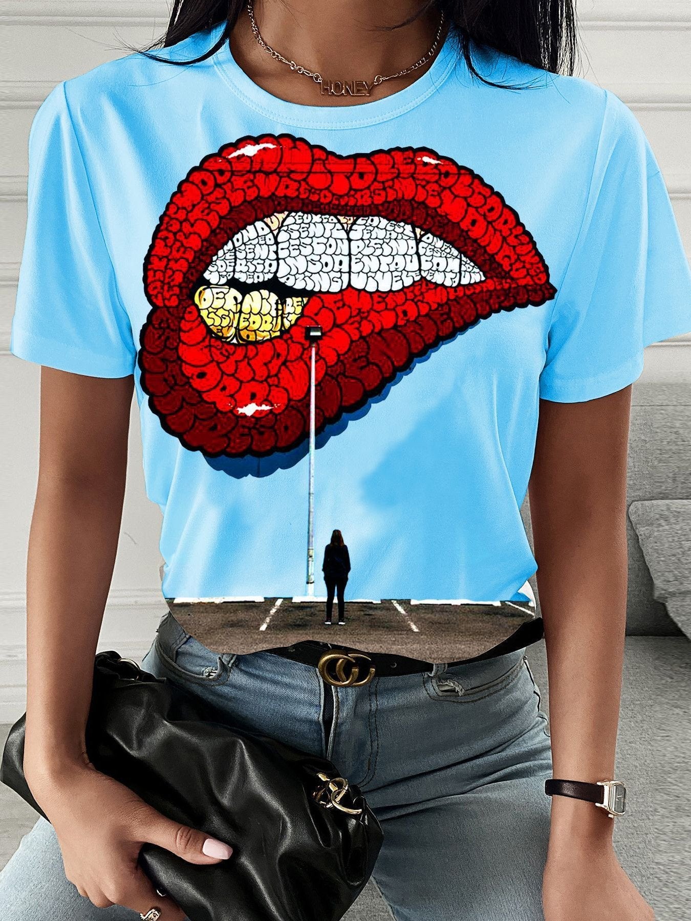 Lip Print Casual Short-sleeved T-shirt - T-shirts - INS | Online Fashion Free Shipping Clothing, Dresses, Tops, Shoes - 08/07/2021 - 10-20 - color-black