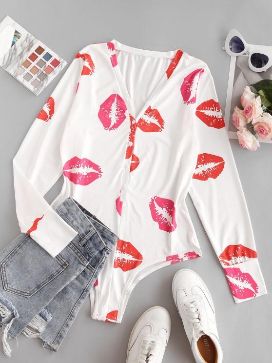 Lips Print Long Sleeve Bodysuit - INS | Online Fashion Free Shipping Clothing, Dresses, Tops, Shoes