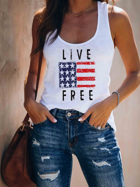 Live Free Print Sleeveless Tank Top - Tank Tops - INS | Online Fashion Free Shipping Clothing, Dresses, Tops, Shoes - 10-20 - 13/07/2021 - color-white