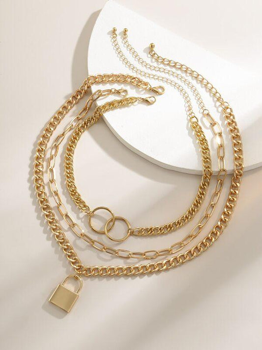 Lock Charm Chunky Chain Necklace Set - 3pcs - INS | Online Fashion Free Shipping Clothing, Dresses, Tops, Shoes