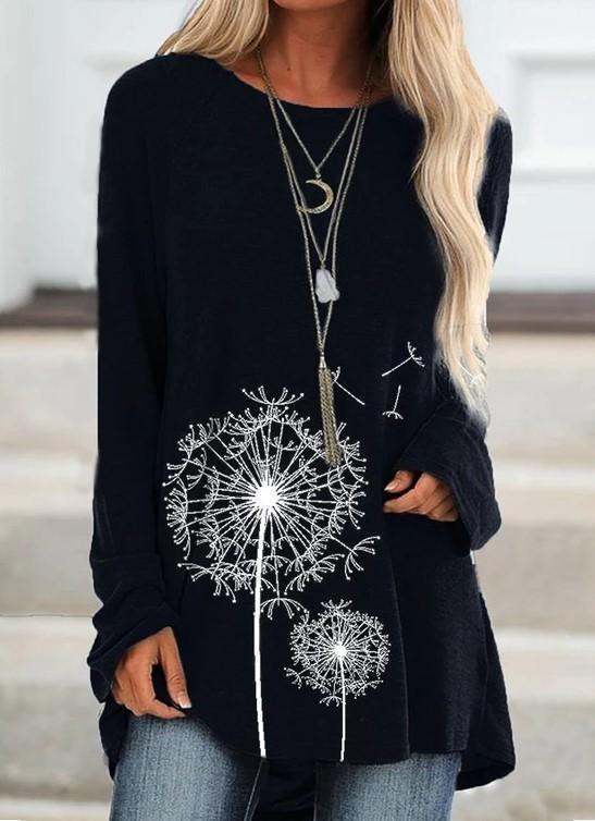 Long Round Neck Print Long Sleeve Loose T-shirt - Mx T-shirts - INS | Online Fashion Free Shipping Clothing, Dresses, Tops, Shoes - GMC-Mx-T-shirts - Mx T-shirts - New t-shirts