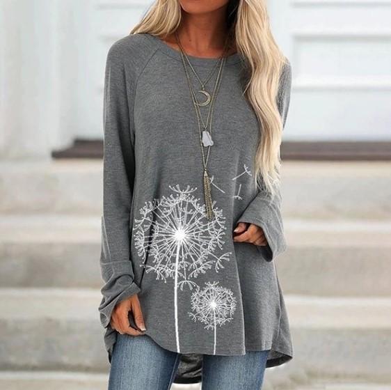 Long Round Neck Print Long Sleeve Loose T-shirt - Mx T-shirts - INS | Online Fashion Free Shipping Clothing, Dresses, Tops, Shoes - GMC-Mx-T-shirts - Mx T-shirts - New t-shirts
