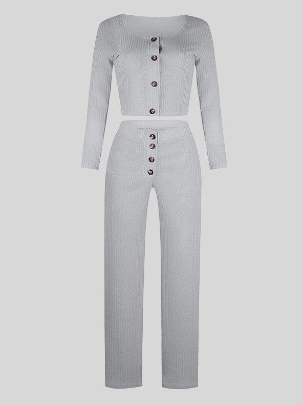 Long Sleeve Cardigan Tops & Buttoned Wide-leg Pants Suit - Sets - INS | Online Fashion Free Shipping Clothing, Dresses, Tops, Shoes - 20-30 - 25/06/2021 - Bottoms