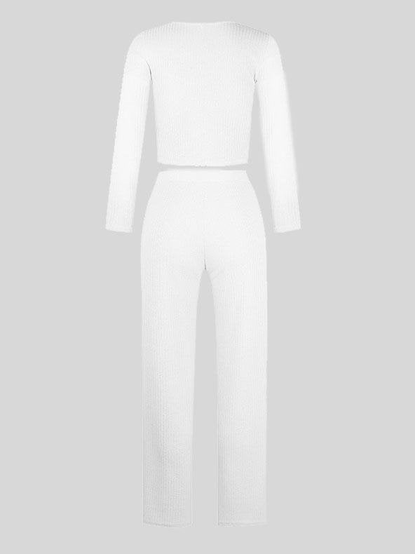 Long Sleeve Cardigan Tops & Buttoned Wide-leg Pants Suit - Sets - INS | Online Fashion Free Shipping Clothing, Dresses, Tops, Shoes - 20-30 - 25/06/2021 - Bottoms