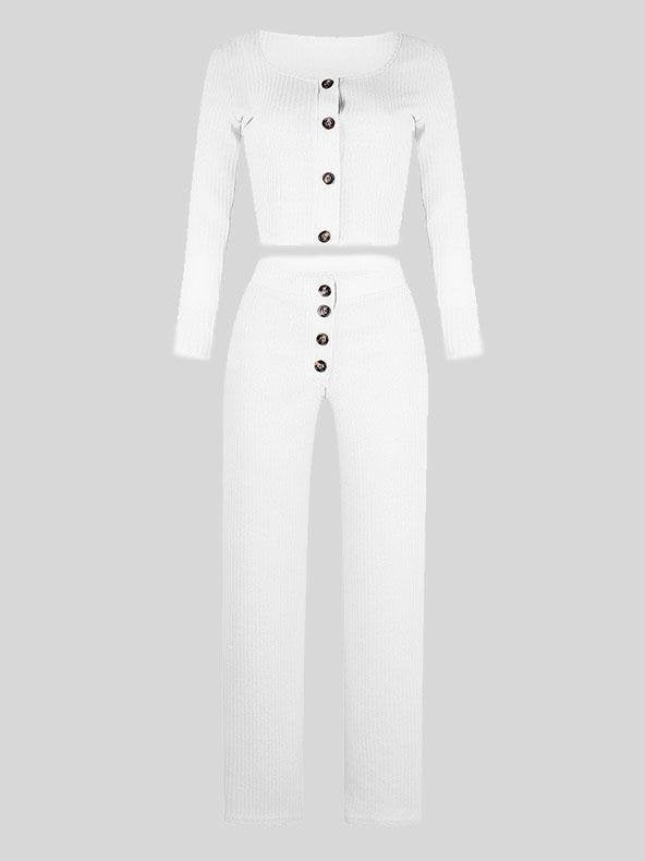 Long Sleeve Cardigan Tops & Buttoned Wide-leg Pants Suit - Sets - INS | Online Fashion Free Shipping Clothing, Dresses, Tops, Shoes - 20-30 - 25/06/2021 - Bottoms