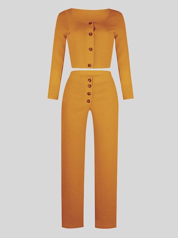 Long Sleeve Cardigan Tops & Buttoned Wide-leg Pants Suit - Sets - INS | Online Fashion Free Shipping Clothing, Dresses, Tops, Shoes - 20-30 - 25/06/2021 - Bottoms