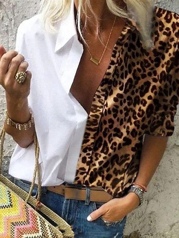 Long Sleeve Color Block Leopard Print Loose Shirt - Blouses - INS | Online Fashion Free Shipping Clothing, Dresses, Tops, Shoes - 20-30 - 30/06/2021 - BLO2106301135