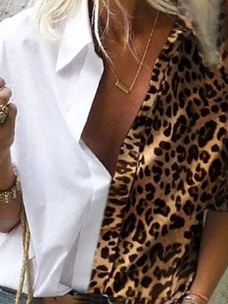 Long Sleeve Color Block Leopard Print Loose Shirt - Blouses - INS | Online Fashion Free Shipping Clothing, Dresses, Tops, Shoes - 20-30 - 30/06/2021 - BLO2106301135