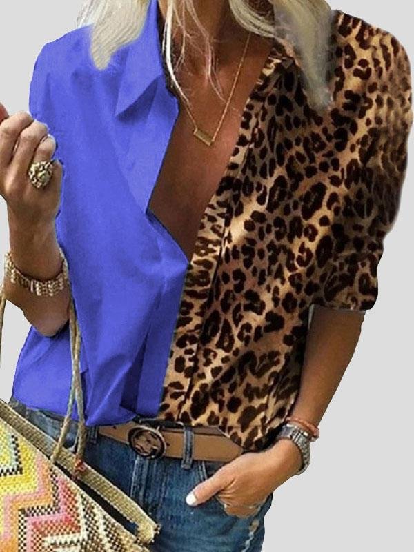 Long Sleeve Color Block Leopard Print Loose Shirt - Blouses - INS | Online Fashion Free Shipping Clothing, Dresses, Tops, Shoes - 20-30 - 30/06/2021 - BLO2106301135