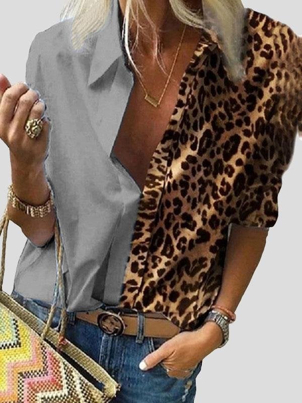Long Sleeve Color Block Leopard Print Loose Shirt - Blouses - INS | Online Fashion Free Shipping Clothing, Dresses, Tops, Shoes - 20-30 - 30/06/2021 - BLO2106301135