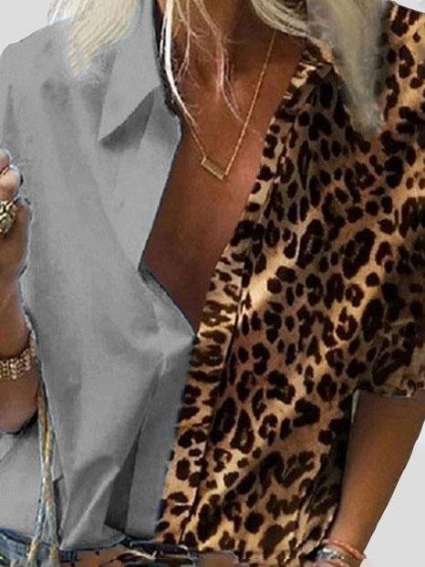 Long Sleeve Color Block Leopard Print Loose Shirt - Blouses - INS | Online Fashion Free Shipping Clothing, Dresses, Tops, Shoes - 20-30 - 30/06/2021 - BLO2106301135