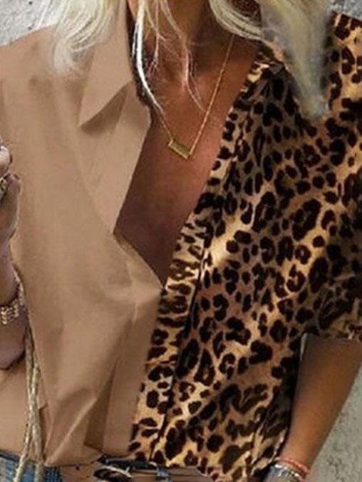 Long Sleeve Color Block Leopard Print Loose Shirt - Blouses - INS | Online Fashion Free Shipping Clothing, Dresses, Tops, Shoes - 20-30 - 30/06/2021 - BLO2106301135