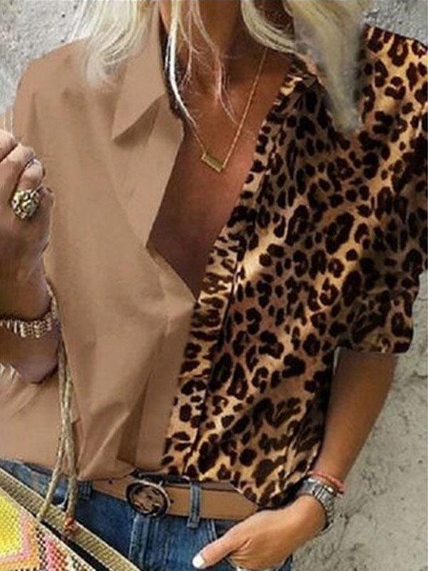 Long Sleeve Color Block Leopard Print Loose Shirt - Blouses - INS | Online Fashion Free Shipping Clothing, Dresses, Tops, Shoes - 20-30 - 30/06/2021 - BLO2106301135