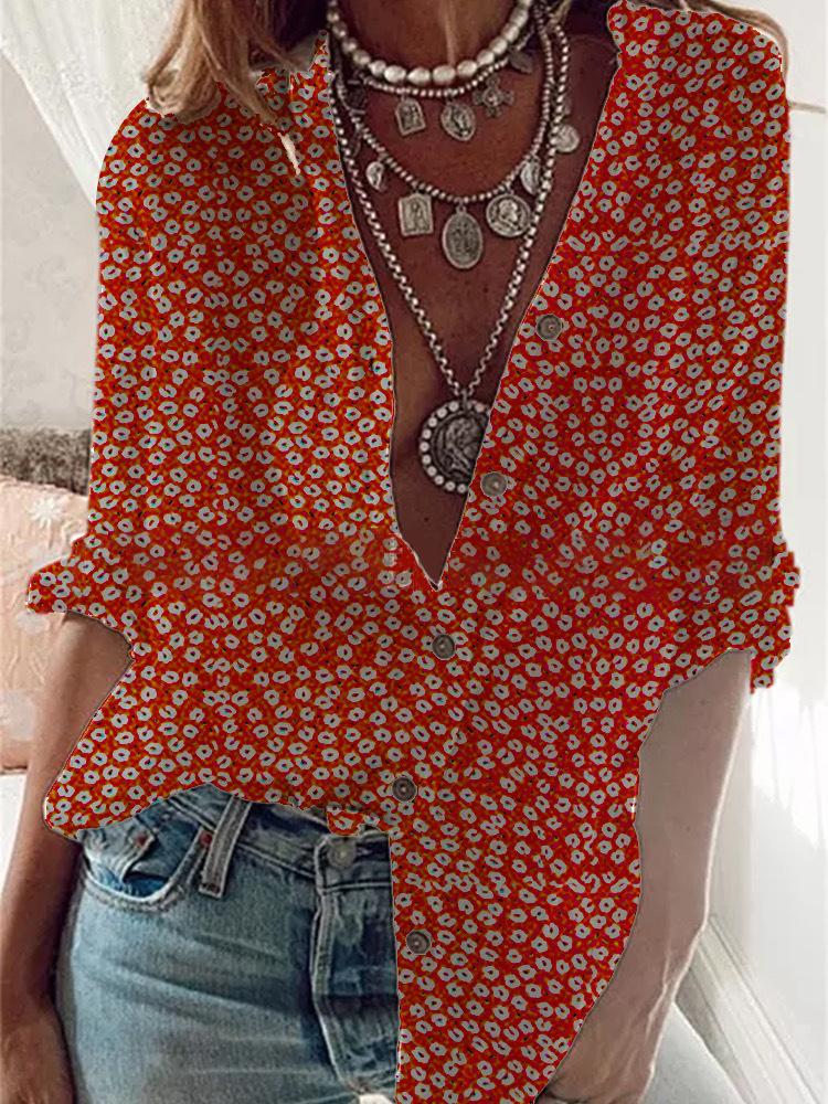 Long Sleeve Loose Plus Size Printed V-neck Top - Blouses - INS | Online Fashion Free Shipping Clothing, Dresses, Tops, Shoes - 20-30 - 23/07/2021 - BLO2107231253