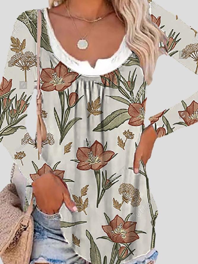 Long Sleeve Printed Fake Two-Piece Round Neck T-Shirt - T-Shirts - INS | Online Fashion Free Shipping Clothing, Dresses, Tops, Shoes - 02/07/2021 - 10-20 - Category_T-Shirts