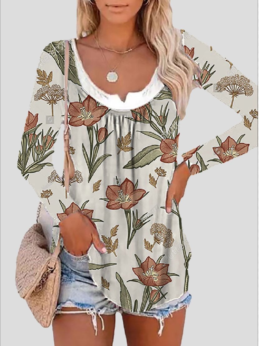 Long Sleeve Printed Fake Two-Piece Round Neck T-Shirt - T-Shirts - INS | Online Fashion Free Shipping Clothing, Dresses, Tops, Shoes - 02/07/2021 - 10-20 - Category_T-Shirts