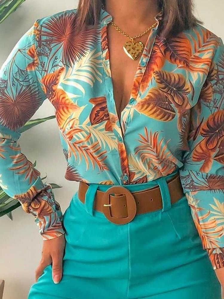 Long Sleeve Printed Stand-up Collar Shirt - Blouses - INS | Online Fashion Free Shipping Clothing, Dresses, Tops, Shoes - 01/07/2021 - 20-30 - BLO2107011139