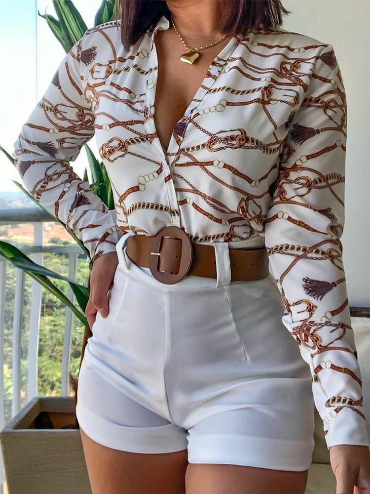 Long Sleeve Printed Stand-up Collar Shirt - Blouses - INS | Online Fashion Free Shipping Clothing, Dresses, Tops, Shoes - 01/07/2021 - 20-30 - BLO2107011139