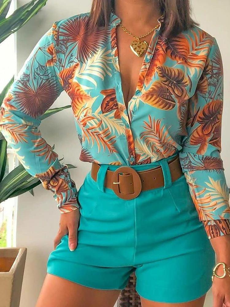 Long Sleeve Printed Stand-up Collar Shirt - Blouses - INS | Online Fashion Free Shipping Clothing, Dresses, Tops, Shoes - 01/07/2021 - 20-30 - BLO2107011139