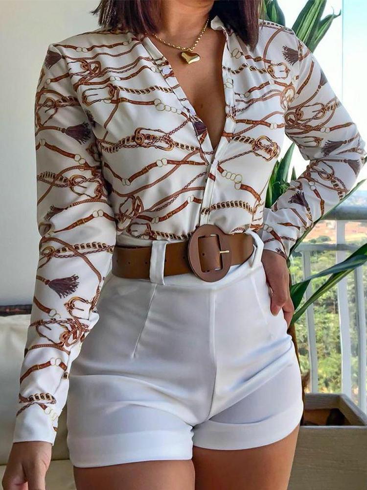 Long Sleeve Printed Stand-up Collar Shirt - Blouses - INS | Online Fashion Free Shipping Clothing, Dresses, Tops, Shoes - 01/07/2021 - 20-30 - BLO2107011139