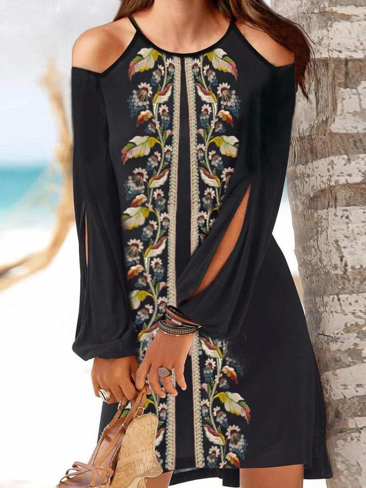 Long Sleeve Round Neck A-line Dress - Mini Dresses - INS | Online Fashion Free Shipping Clothing, Dresses, Tops, Shoes - 15/06/2021 - Color_Black - DRE2106150450