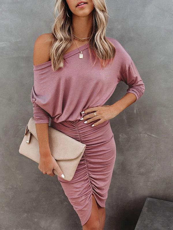 Long Sleeve Round Neck Pleated Irregular Dress - Midi Dresses - INS | Online Fashion Free Shipping Clothing, Dresses, Tops, Shoes - 20-30 - Category_Midi Dresses - color-black