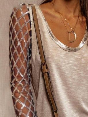 Long Sleeve Sequined Round Neck T-Shirts - T-Shirts - INS | Online Fashion Free Shipping Clothing, Dresses, Tops, Shoes - 07/06/2021 - Category_T-Shirts - Color_Khaki