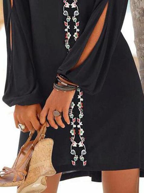 Long Sleeve V-neck Casual Mini Dress - Mini Dresses - INS | Online Fashion Free Shipping Clothing, Dresses, Tops, Shoes - 09/06/2021 - Category_Mini Dresses - Color_Black