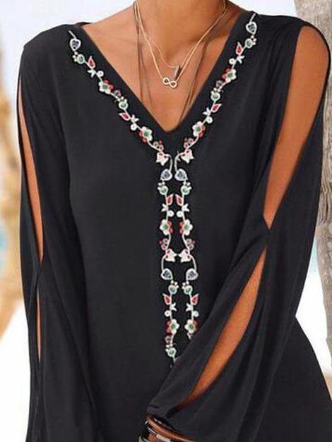 Long Sleeve V-neck Casual Mini Dress - Mini Dresses - INS | Online Fashion Free Shipping Clothing, Dresses, Tops, Shoes - 09/06/2021 - Category_Mini Dresses - Color_Black