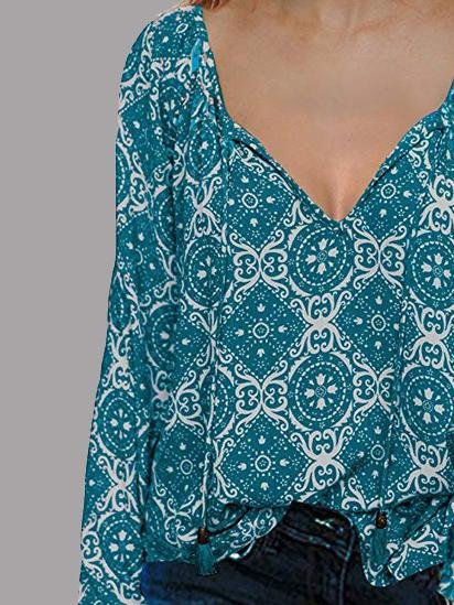 Long Sleeve V-neck Drawstring Pullover Shirt - Blouses - INS | Online Fashion Free Shipping Clothing, Dresses, Tops, Shoes - 11/06/2021 - BLO2106110100 - Blouses