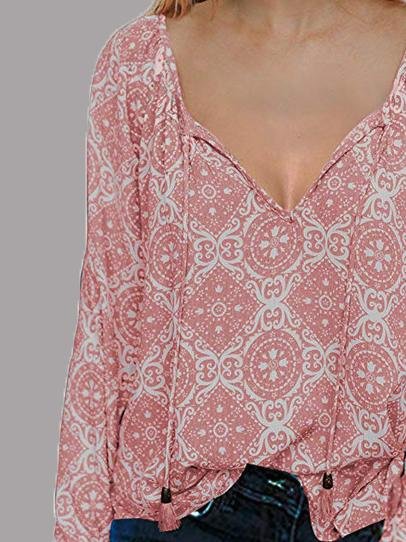 Long Sleeve V-neck Drawstring Pullover Shirt - Blouses - INS | Online Fashion Free Shipping Clothing, Dresses, Tops, Shoes - 11/06/2021 - BLO2106110100 - Blouses