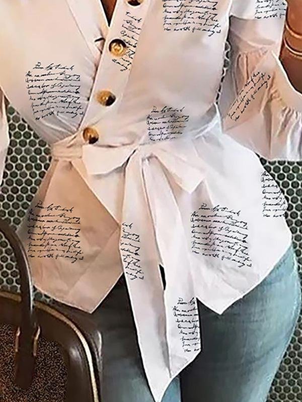 Long Sleeve V-neck Lantern Sleeve Button Printing Blouse - Blouses - INS | Online Fashion Free Shipping Clothing, Dresses, Tops, Shoes - 14/05/2021 - 140521 - Category_Blouses