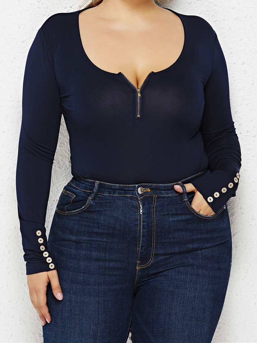 Long Sleeve Zipper Bottoming Shirt Bodysuit - Jumpsuits & Rompers - INS | Online Fashion Free Shipping Clothing, Dresses, Tops, Shoes - 20-30 - 24/06/2021 - Bottom