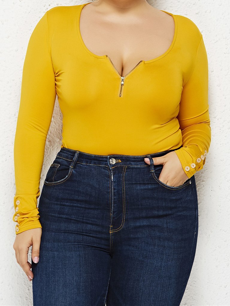 Long Sleeve Zipper Bottoming Shirt Bodysuit - Jumpsuits & Rompers - INS | Online Fashion Free Shipping Clothing, Dresses, Tops, Shoes - 20-30 - 24/06/2021 - Bottom