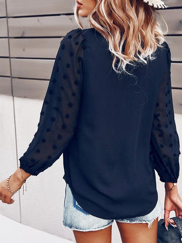 Long-sleeved Casual V Neck Solid Blouse - Blouses - INS | Online Fashion Free Shipping Clothing, Dresses, Tops, Shoes - 20-30 - BLO2107211241 - Blouses