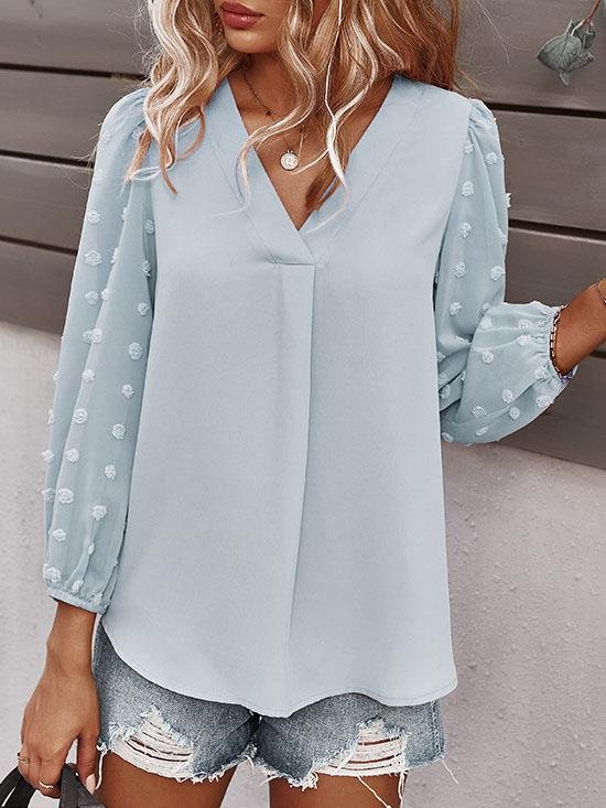 Long-sleeved Casual V Neck Solid Blouse - Blouses - INS | Online Fashion Free Shipping Clothing, Dresses, Tops, Shoes - 20-30 - BLO2107211241 - Blouses