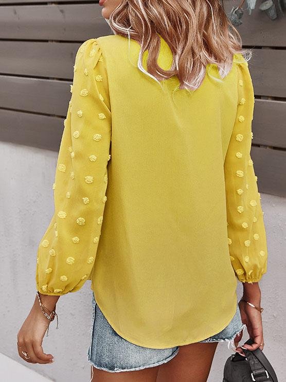 Long-sleeved Casual V Neck Solid Blouse - Blouses - INS | Online Fashion Free Shipping Clothing, Dresses, Tops, Shoes - 20-30 - BLO2107211241 - Blouses