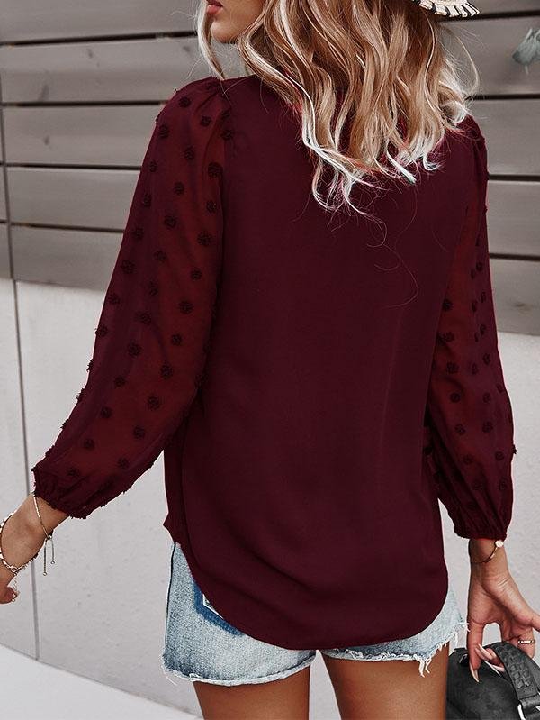 Long-sleeved Casual V Neck Solid Blouse - Blouses - INS | Online Fashion Free Shipping Clothing, Dresses, Tops, Shoes - 20-30 - BLO2107211241 - Blouses