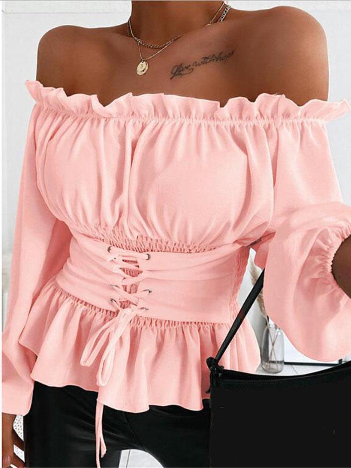 Long-sleeved Off-shoulder Ruffled Shirt - Blouses - INS | Online Fashion Free Shipping Clothing, Dresses, Tops, Shoes - 17/07/2021 - 20-30 - BLO2107171203