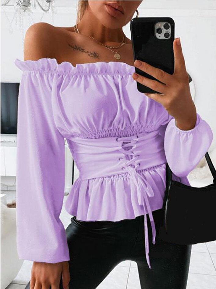Long-sleeved Off-shoulder Ruffled Shirt - Blouses - INS | Online Fashion Free Shipping Clothing, Dresses, Tops, Shoes - 17/07/2021 - 20-30 - BLO2107171203