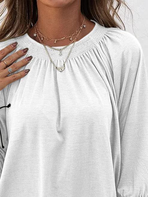 Loose 3/4 Sleeve Pleated Crew Neck T-Shirt - T-Shirts - INS | Online Fashion Free Shipping Clothing, Dresses, Tops, Shoes - 03/07/2021 - 10-20 - Category_T-Shirts