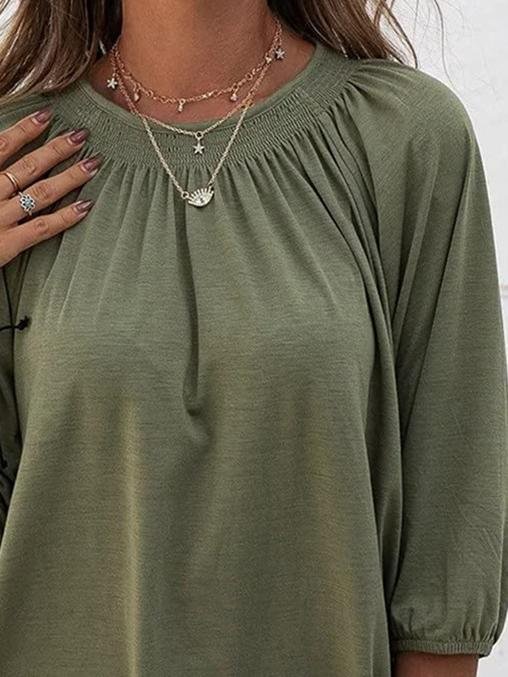 Loose 3/4 Sleeve Pleated Crew Neck T-Shirt - T-Shirts - INS | Online Fashion Free Shipping Clothing, Dresses, Tops, Shoes - 03/07/2021 - 10-20 - Category_T-Shirts