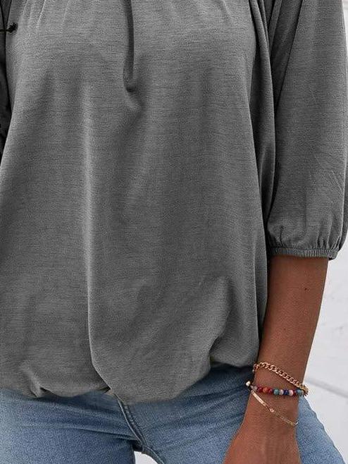 Loose 3/4 Sleeve Pleated Crew Neck T-Shirt - T-Shirts - INS | Online Fashion Free Shipping Clothing, Dresses, Tops, Shoes - 03/07/2021 - 10-20 - Category_T-Shirts