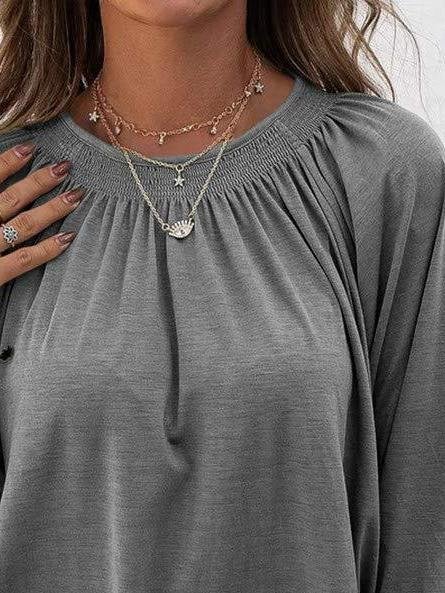 Loose 3/4 Sleeve Pleated Crew Neck T-Shirt - T-Shirts - INS | Online Fashion Free Shipping Clothing, Dresses, Tops, Shoes - 03/07/2021 - 10-20 - Category_T-Shirts