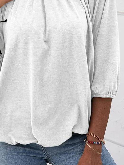 Loose 3/4 Sleeve Pleated Crew Neck T-Shirt - T-Shirts - INS | Online Fashion Free Shipping Clothing, Dresses, Tops, Shoes - 03/07/2021 - 10-20 - Category_T-Shirts